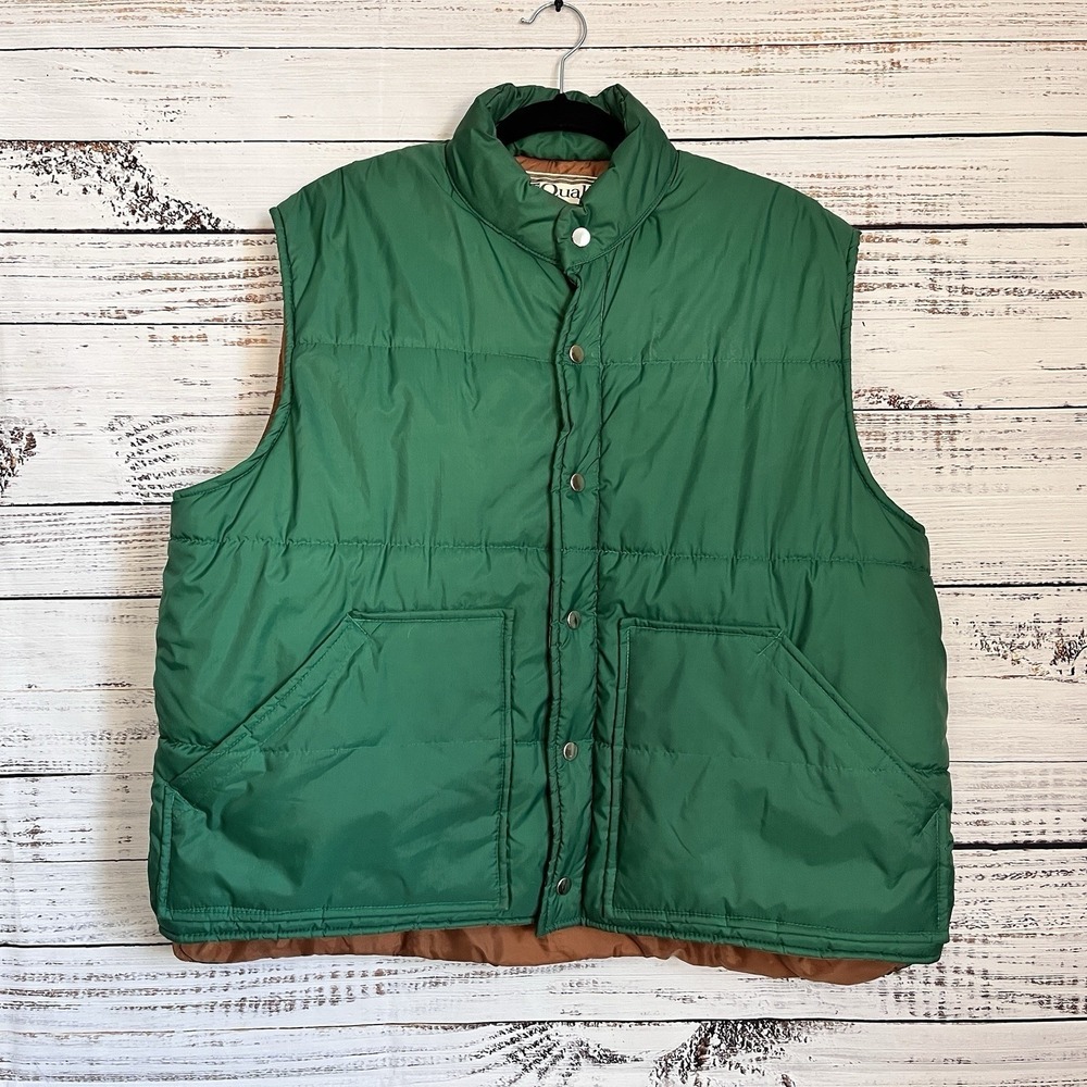 Vtg Montgomery Ward Mens XL Puffer Vest Forest Green Fishing Hunting Hike Layer